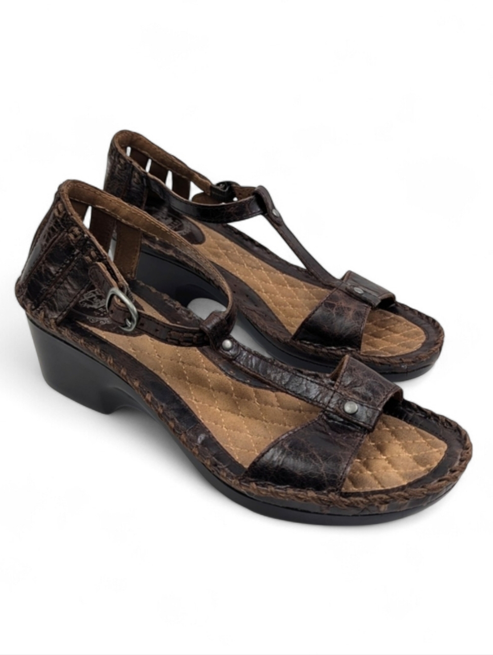 Ariat Shalimar Wedge Sandal Croc Embossed Leather T-Strap Whipstitched Western 9